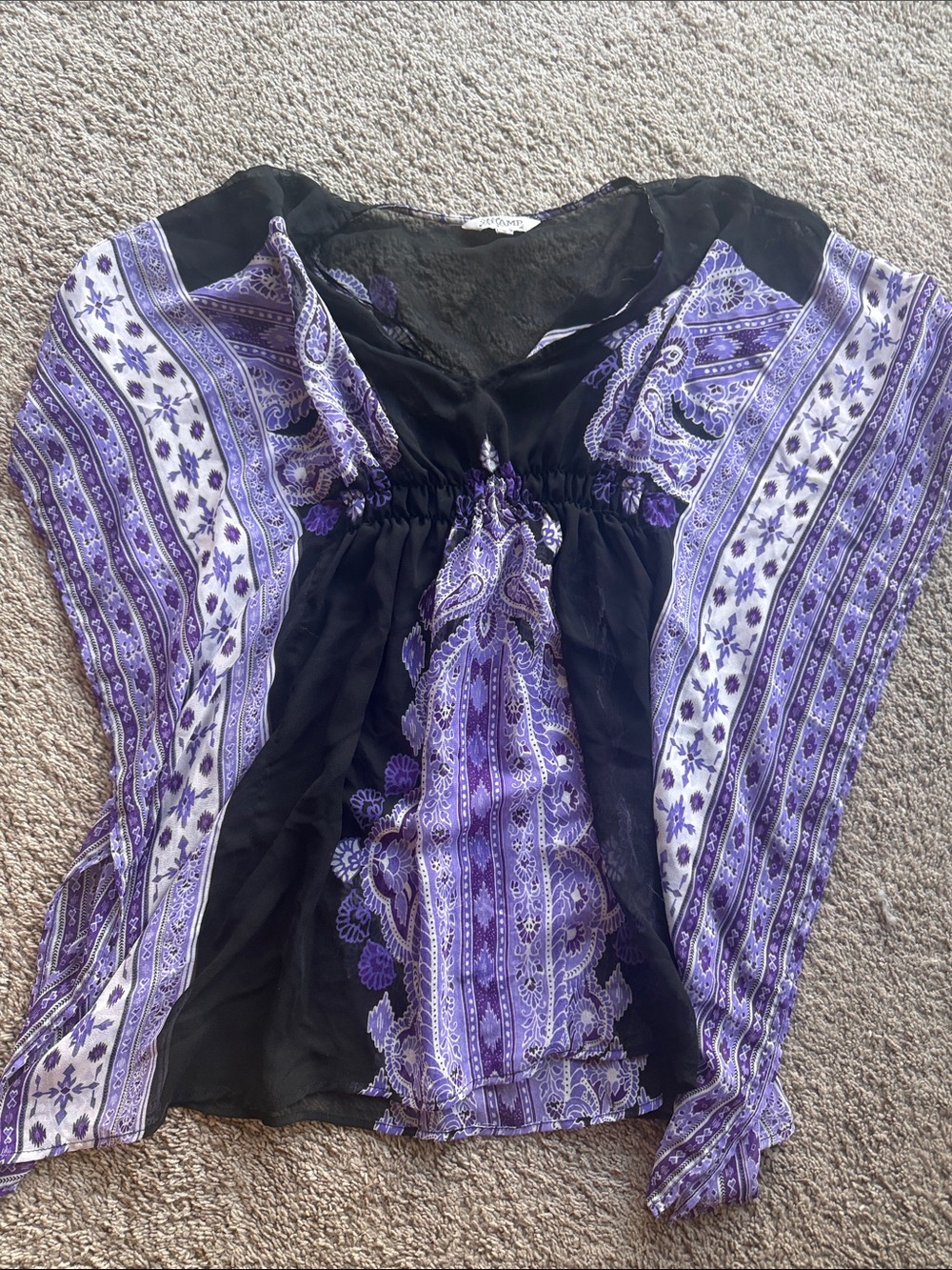 Tramp Purple Paisley Elastic-Waist Boho Tunic or swimsuit cover up